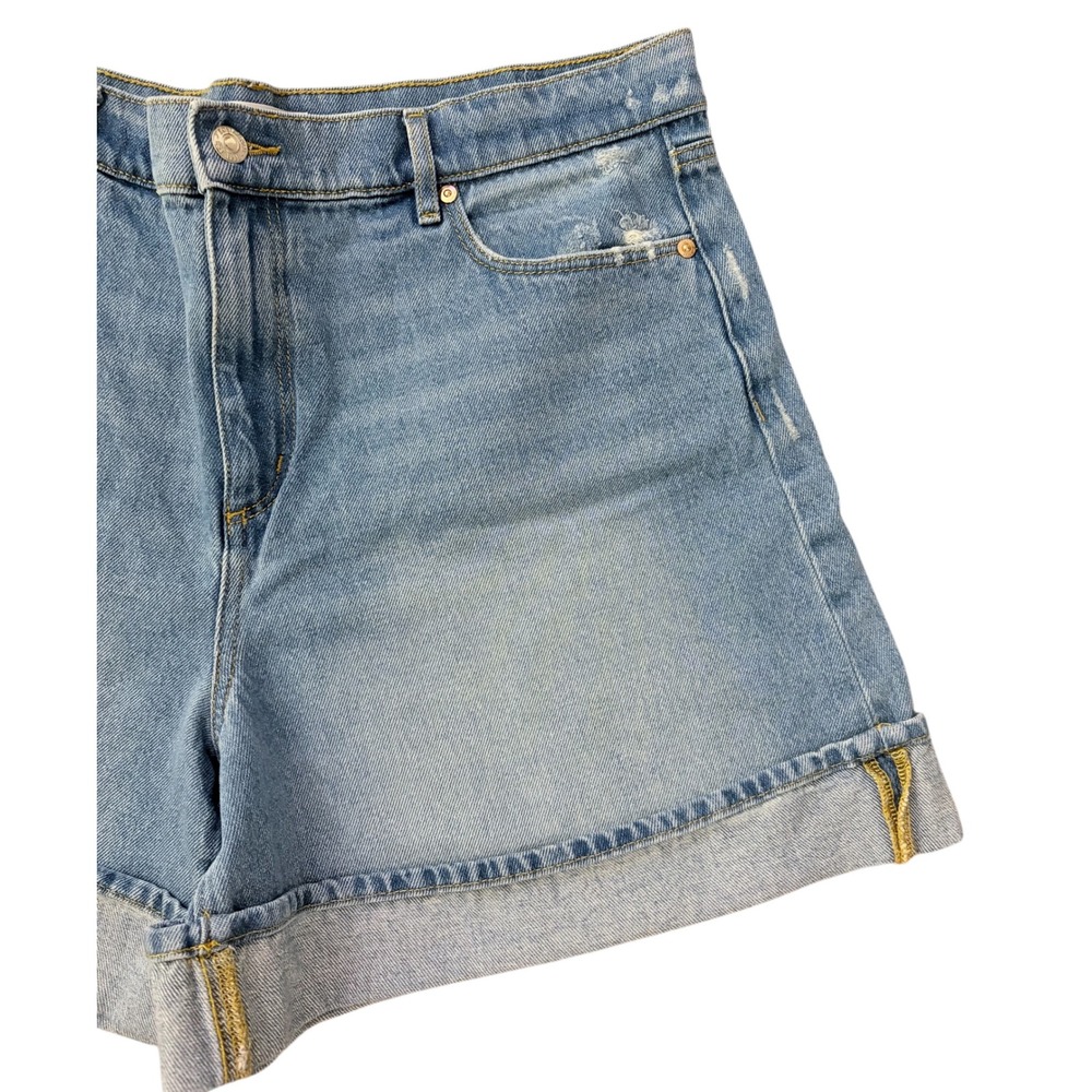 LOFT High Rise Cuffed‎ Denim Shorts Women Size 14 Light Wash Distressed - Picture 3 of 8